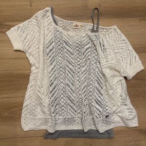 Hollister Off-Shoulder Crochet Sweater Shirt XS S